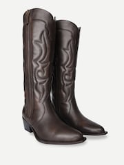 Off The Hook Brown Vega Leather Western Knee High Boots With Cuban Heels - Image 3 of 6