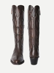 Off The Hook Brown Vega Leather Western Knee High Boots With Cuban Heels - Image 4 of 6