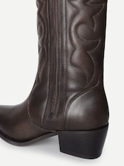Off The Hook Brown Vega Leather Western Knee High Boots With Cuban Heels - Image 5 of 6