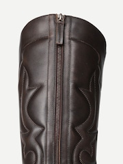 Off The Hook Brown Vega Leather Western Knee High Boots With Cuban Heels - Image 6 of 6
