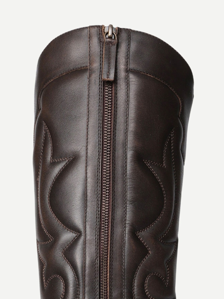 Off The Hook Brown Vega Leather Western Knee High Boots With Cuban Heels - Image 6 of 6 Off The Hook Brown Vega Leather Western Knee High Boots With Cuban Heels - Image 6 of 6