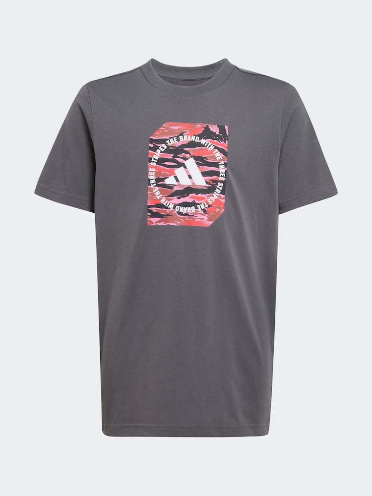 adidas Grey Camo Graphic 100% Cotton T-Shirt - Image 6 of 6