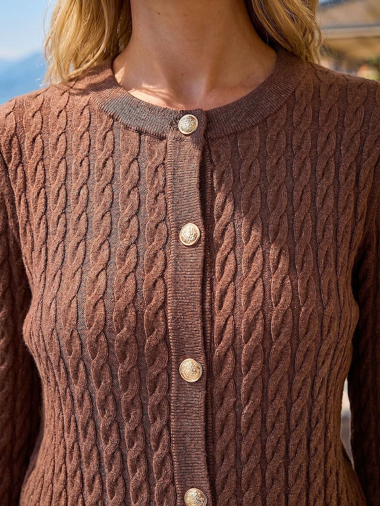Roman Brown Cable Knit Cardigan - Image 4 of 4 Roman Brown Cable Knit Cardigan - Image 4 of 4