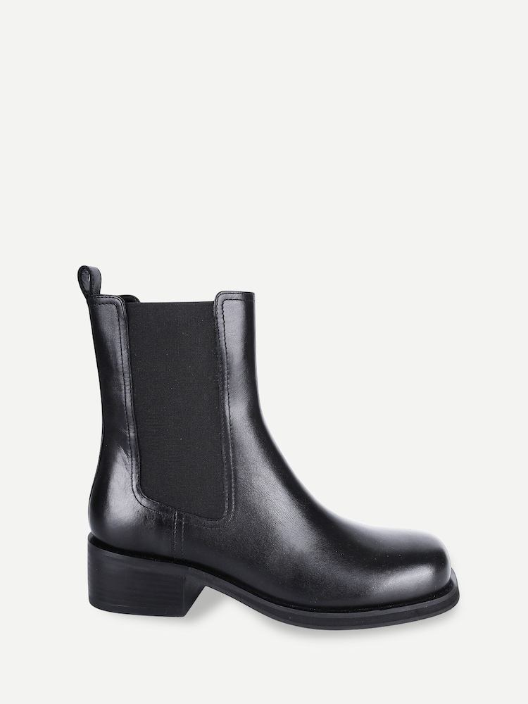 Off The Hook Black Halo Leather Ankle Chelsea Boots with Block Heel - Image 1 of 6 Off The Hook Black Halo Leather Ankle Chelsea Boots with Block Heel - Image 1 of 6