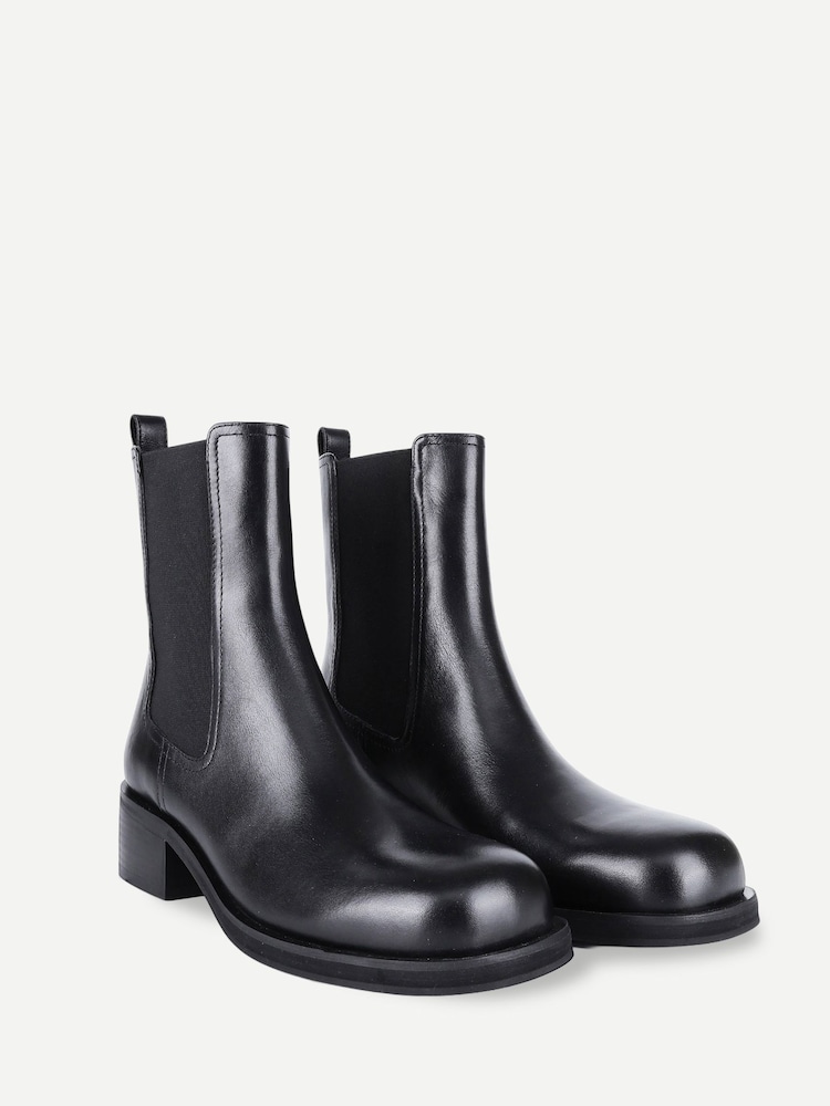 Off The Hook Black Halo Leather Ankle Chelsea Boots with Block Heel - Image 2 of 6 Off The Hook Black Halo Leather Ankle Chelsea Boots with Block Heel - Image 2 of 6