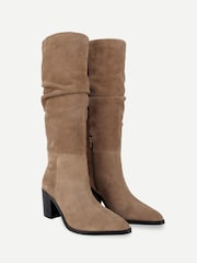 Off The Hook Brown Muswell Suede Slouchy Knee High Block Heel Boots - Image 1 of 6