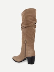 Off The Hook Brown Muswell Suede Slouchy Knee High Block Heel Boots - Image 3 of 6