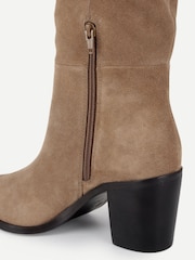 Off The Hook Brown Muswell Suede Slouchy Knee High Block Heel Boots - Image 6 of 6