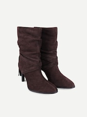 Off The Hook Brown Aurora Suede Slouchy Block Heel Mid-Calf Boots - Image 1 of 6