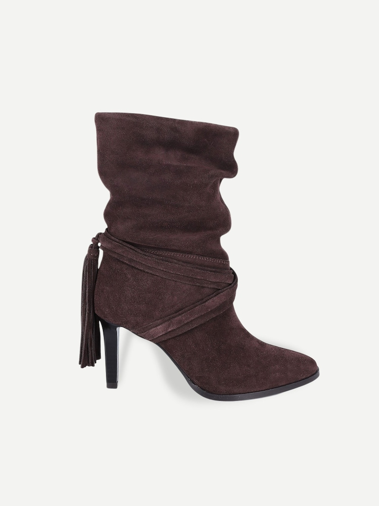 Off The Hook Brown Aurora Suede Slouchy Block Heel Mid-Calf Boots - Image 2 of 6 Off The Hook Brown Aurora Suede Slouchy Block Heel Mid-Calf Boots - Image 2 of 6