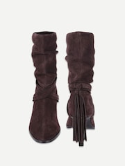 Off The Hook Brown Aurora Suede Slouchy Block Heel Mid-Calf Boots - Image 4 of 6
