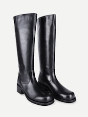 Off The Hook Black Helia Leather Knee High Block Heel Boots - Image 1 of 6