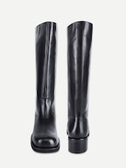 Off The Hook Black Helia Leather Knee High Block Heel Boots - Image 2 of 6