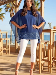Roman Blue Sequin Hem Contrast Tunic Top - Image 1 of 6