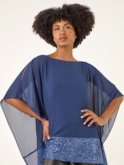 Roman Blue Sequin Hem Contrast Tunic Top - Image 5 of 6
