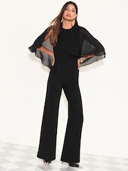 Friends Like These Black Asymmetric Cape Sleeve Jumpsuit - Image 3 of 6