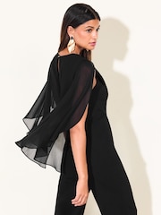 Friends Like These Black Asymmetric Cape Sleeve Jumpsuit - Image 5 of 6