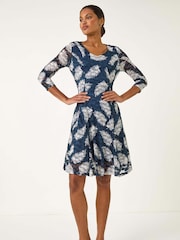 Roman Green Leaf Print Lace Stretch Dress - Image 1 of 5