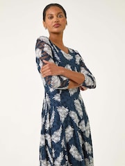 Roman Green Leaf Print Lace Stretch Dress - Image 2 of 5
