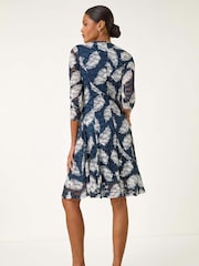 Roman Green Leaf Print Lace Stretch Dress - Image 3 of 5