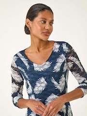 Roman Green Leaf Print Lace Stretch Dress - Image 4 of 5