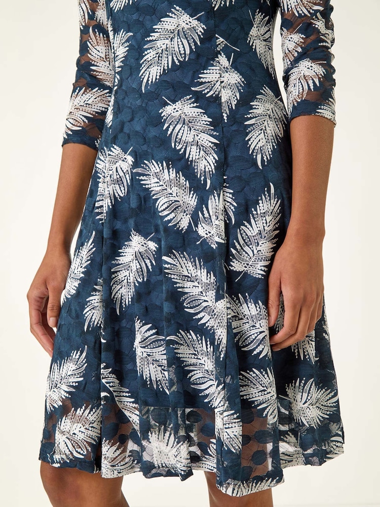 Roman Green Leaf Print Lace Stretch Dress - Image 5 of 5 Roman Green Leaf Print Lace Stretch Dress - Image 5 of 5