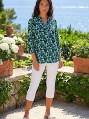 Roman Blue Abstract V-Neck Stretch Top - Image 3 of 4