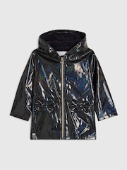 River Island Black Glitter Bow Pocket Raincoat - Image 1 of 4
