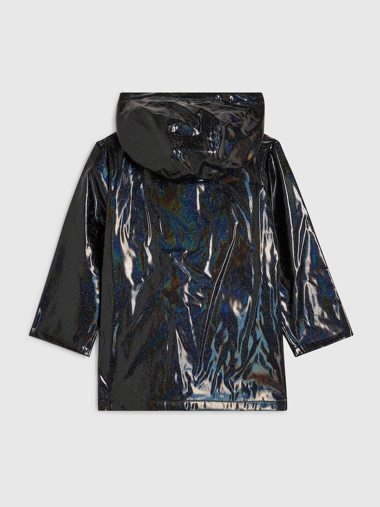 River Island Black Glitter Bow Pocket Raincoat - Image 2 of 4 River Island Black Glitter Bow Pocket Raincoat - Image 2 of 4
