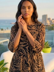Roman Brown Animal Print Tiered Top - Image 1 of 6
