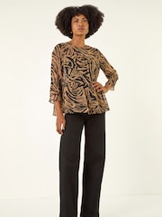Roman Brown Animal Print Tiered Top - Image 3 of 6