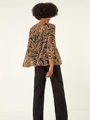 Roman Brown Animal Print Tiered Top - Image 4 of 6