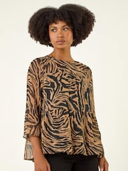 Roman Brown Animal Print Tiered Top - Image 5 of 6