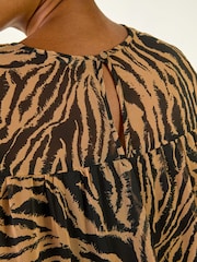 Roman Brown Animal Print Tiered Top - Image 6 of 6