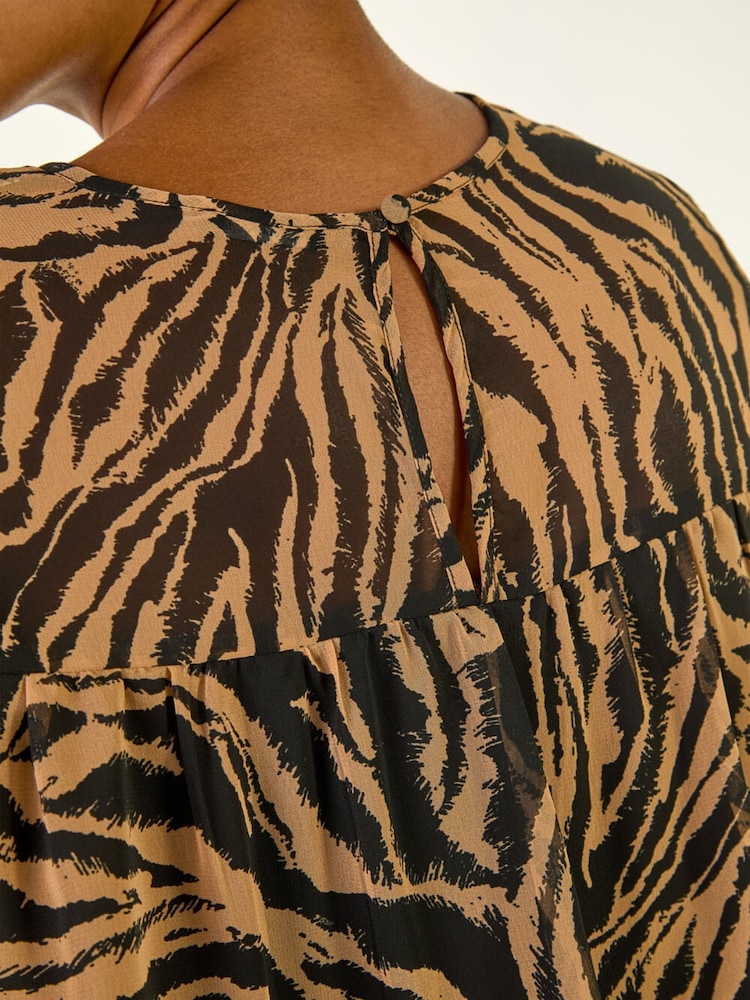 Roman Brown Animal Print Tiered Top - Image 6 of 6 Roman Brown Animal Print Tiered Top - Image 6 of 6