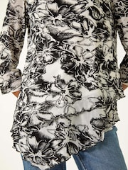 Roman Black Flock Floral Asymmetric Hem Top - Image 5 of 5