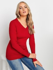 Long Tall Sally Red V-Neck Long Sleeve Jumper - Image 1 of 5