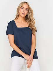 Long Tall Sally Blue 100% Cotton Square Neck Crochet Top - Image 1 of 5