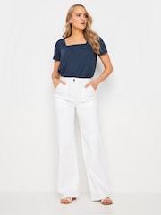 Long Tall Sally Blue 100% Cotton Square Neck Crochet Top - Image 2 of 5