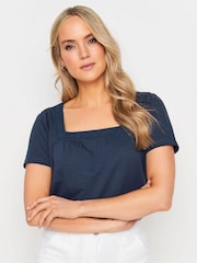 Long Tall Sally Blue 100% Cotton Square Neck Crochet Top - Image 4 of 5