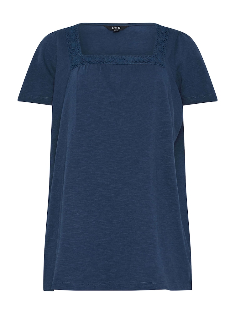 Long Tall Sally Blue 100% Cotton Square Neck Crochet Top - Image 5 of 5