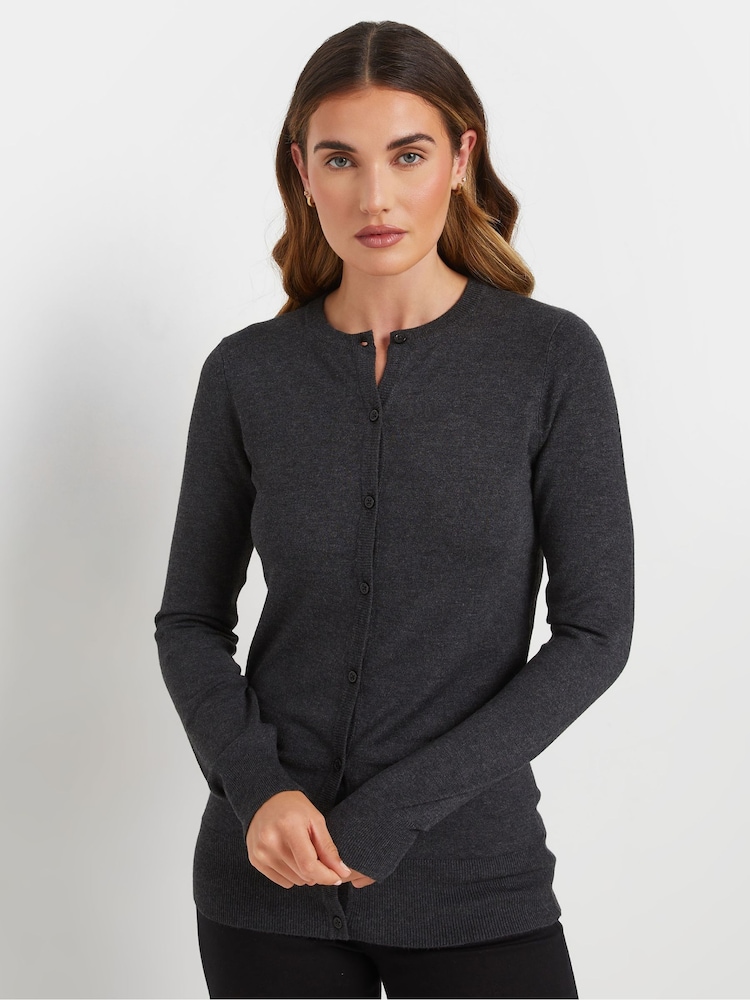 Long Tall Sally Grey Crew Neck Cardigan - Image 1 of 5
