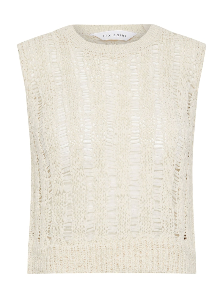 PixieGirl Petite Cream Tape Yarn Vest Top - Image 6 of 6