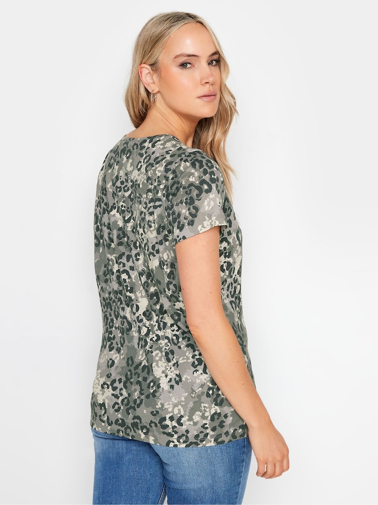 Long Tall Sally Grey 100% Cotton Camo Leopard V-Neck Top - Image 3 of 5