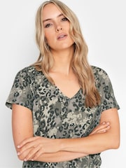 Long Tall Sally Grey 100% Cotton Camo Leopard V-Neck Top - Image 4 of 5