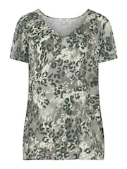 Long Tall Sally Grey 100% Cotton Camo Leopard V-Neck Top - Image 5 of 5