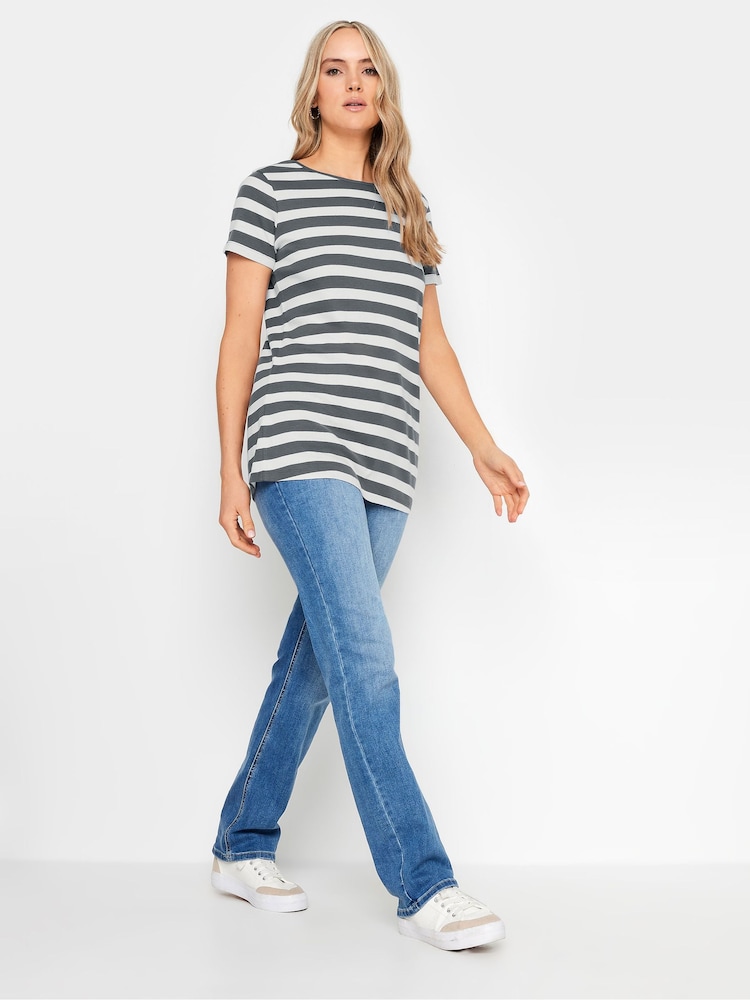 Gris - Long Tall Sally 100% Cotton Charcoal Striped Top - Imagen 2 de 5