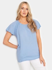 Long Tall Sally Blue 100% Cotton Crochet Detail Raglan T-Shirt - Image 1 of 5