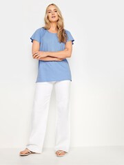 Long Tall Sally Blue 100% Cotton Crochet Detail Raglan T-Shirt - Image 2 of 5