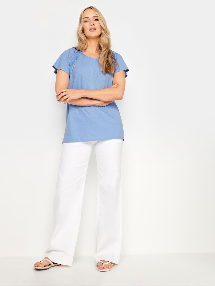 Long Tall Sally Blue 100% Cotton Crochet Detail Raglan T-Shirt - Image 2 of 5